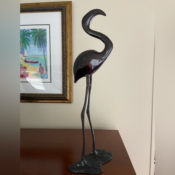 Bronze Plated Brass Tall 20” FLAMINGO Statue Sculpture India - Picture 1 of 13